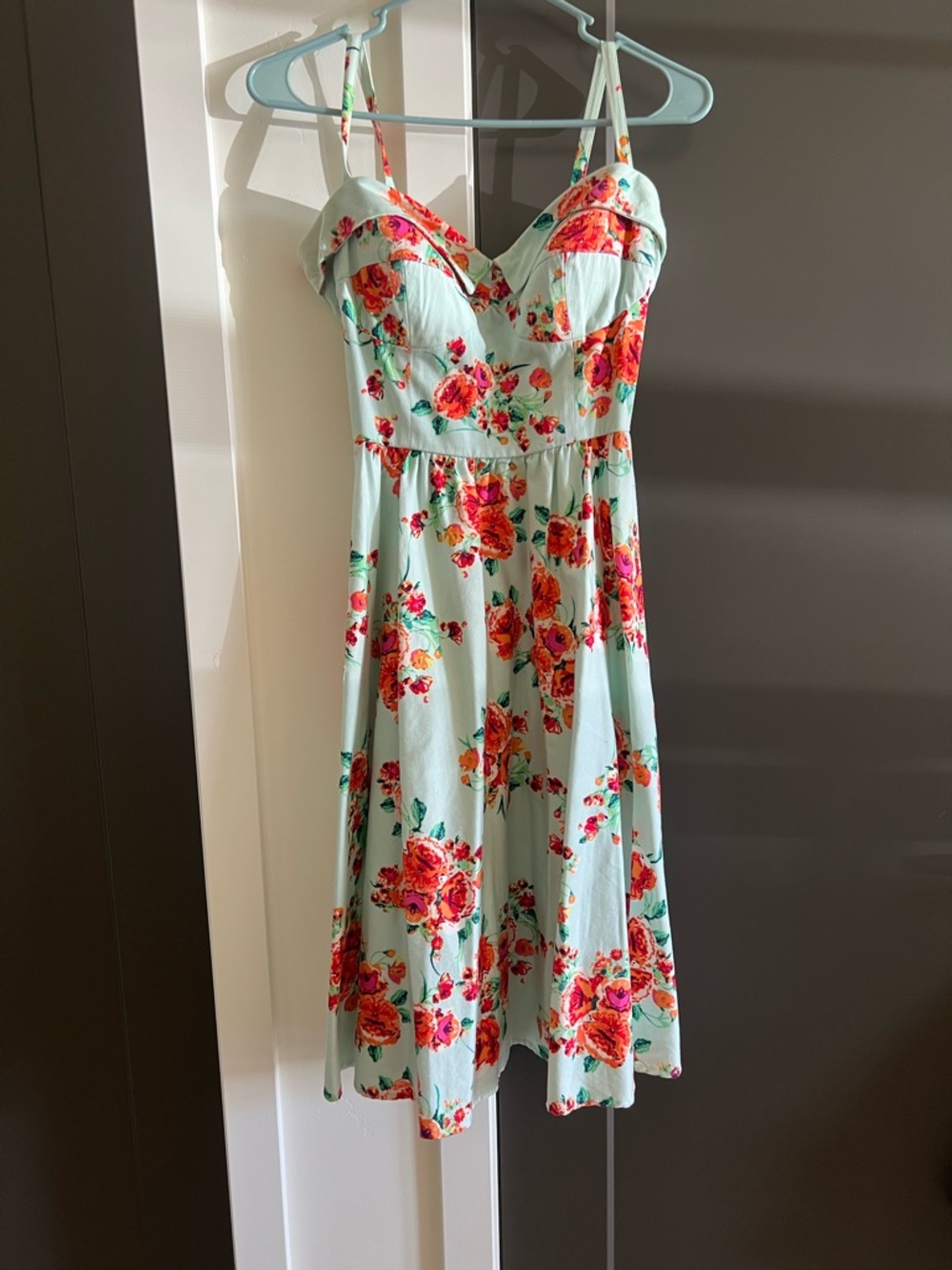 Stop Staring Mint Floral Dress with Pink and Orange Roses